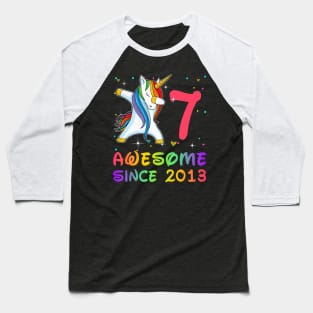 Awesome Since 2013 Birthday Unicorn Dabbing Gift 7 Years Old Baseball T-Shirt